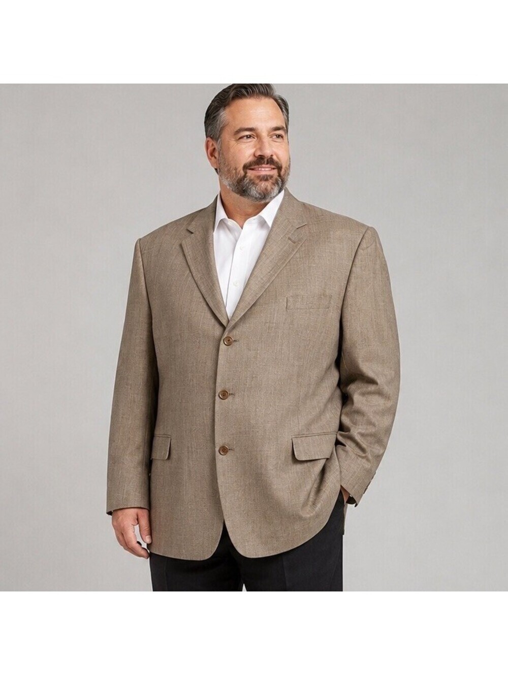Woolmark Men’s Tan Tweed Blazer 50L 100% Wool 3 Button Sport Coat Big Tall Prep